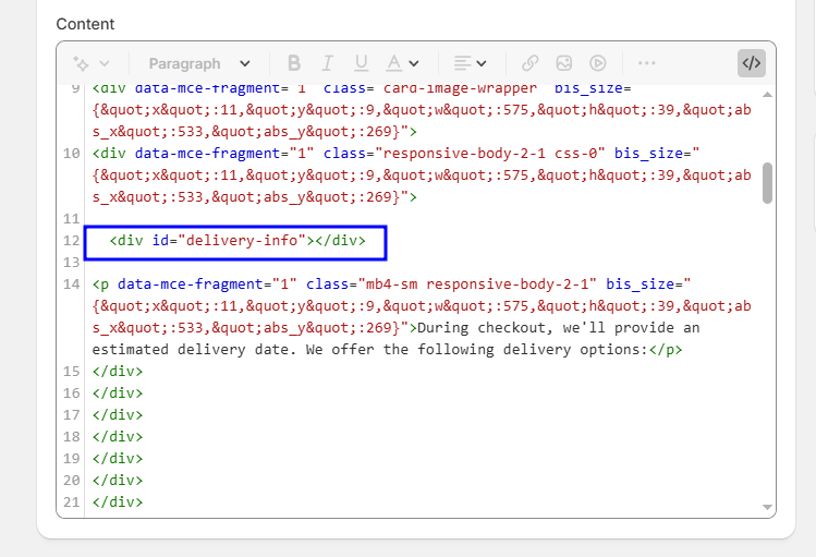 Add delivery infor div